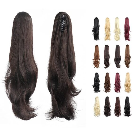 Ponytail Extension Synthetic Dark Brown 24 Inches Claw Clip Hair Piece Women main image 6